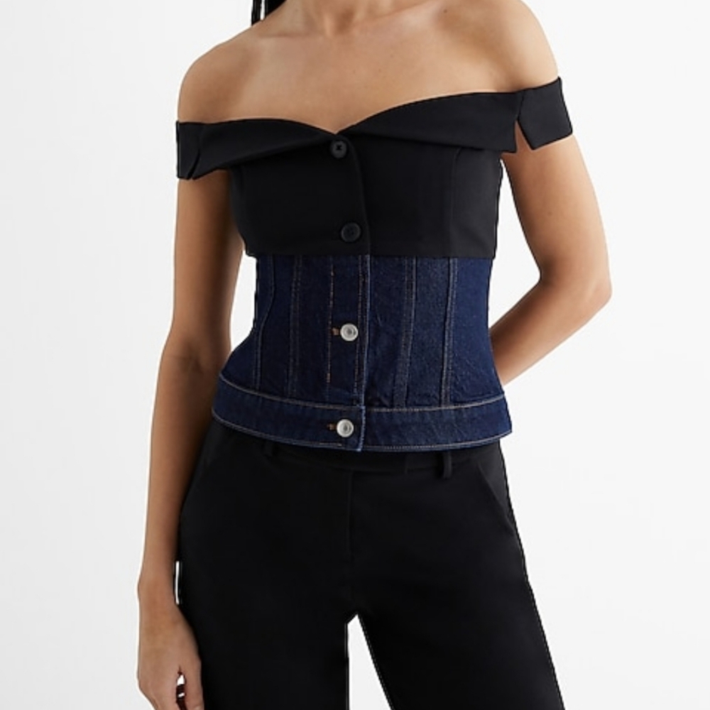 Denim and twill corset
